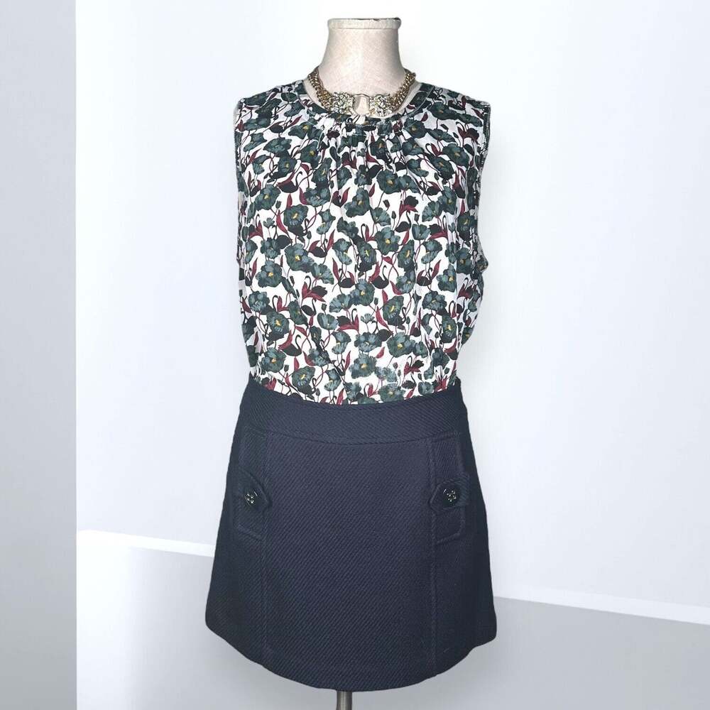 MILLY OF NEW YORK Silk Wool Mini Skirt A-line Chic Contemporary Coquette Blue